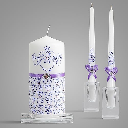 VABA Unity Violet Wedding Candles Set - Ceremony Unity Candles Set of 3