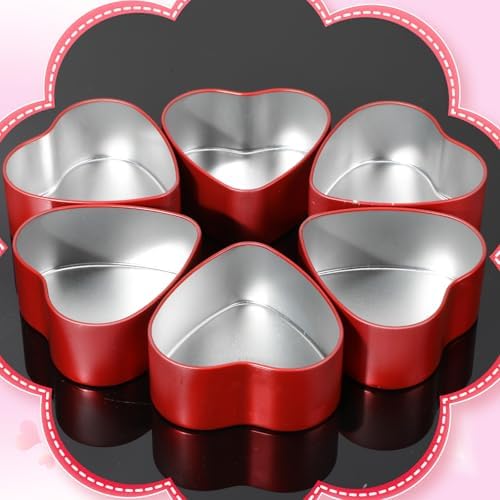 6 Heart-shaped Metal Tins with Clear Lids