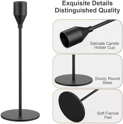 Elegant Matte Black Taper Candle Holder Set