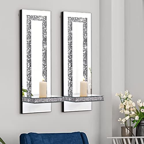 Simply Elegance Crystal Crush Diamond Mirrored Candle Sconves Silver