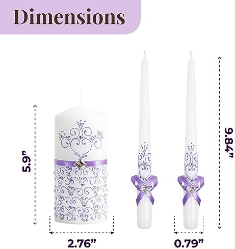 VABA Unity Violet Wedding Candles Set - Ceremony Unity Candles Set of 3