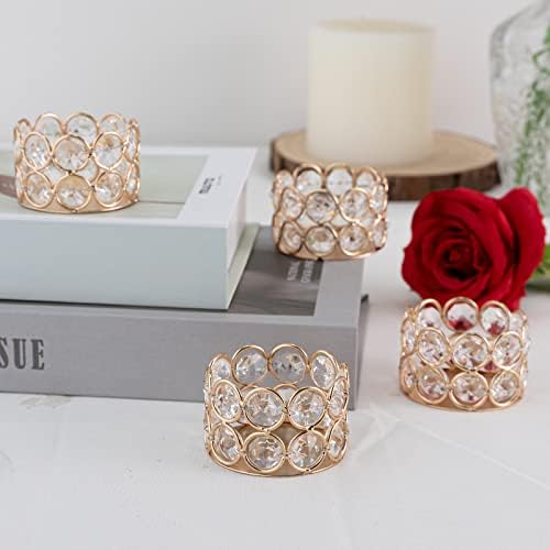 VINCIGANT Pack of 12 Gold Crystal Tea Light Holder