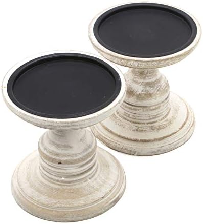 Hosleys Set of 2 White Wood Pillar Holders - 5 High