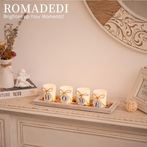 Romadedi Rustic Wooden Tray with 4 Glass Candle Holders