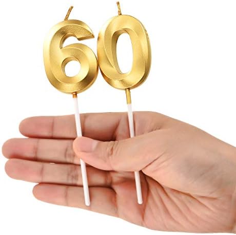 Golden Number 60th Birthday Candles for Cake Topper Decorations