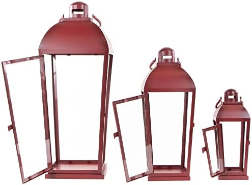 Set of 3 Red Antique Candle Lanterns