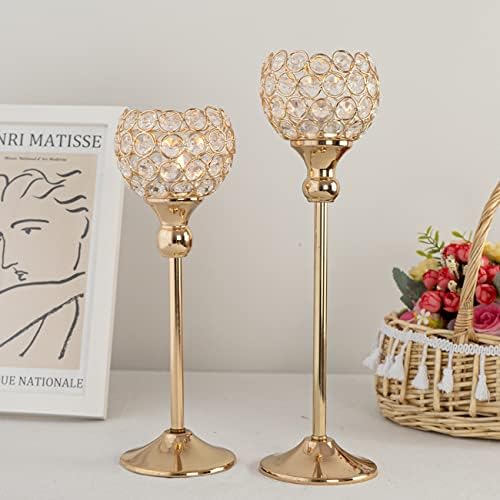 VINCIGANT Gold Crystal Candle Holders Set of 2