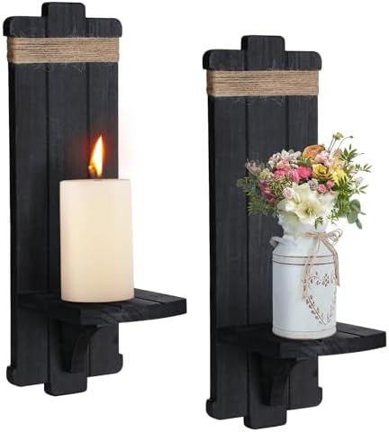 AlphaTool Rustic Gothic Wood Wall Sconces Set of 2