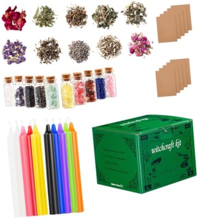 FRCOLOR Witchcraft Starter Kit with Dried Flowers and Crystals