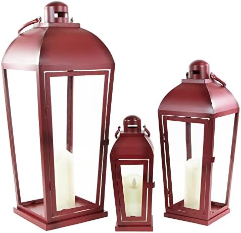 Set of 3 Red Antique Candle Lanterns