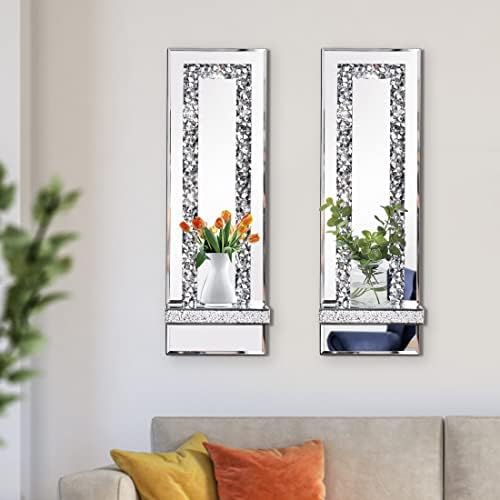 Simply Elegance Crystal Crush Diamond Mirrored Candle Sconves Silver