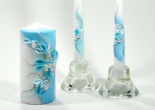 Pillar Taper Wedding Candle Set Wedsy WeddingCandleSet2Tapers10Turquoise
