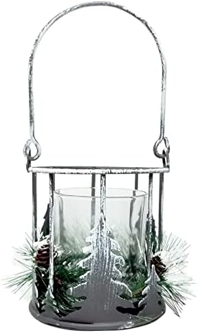 BANBERRY DESIGNS Christmas Tree Basket Candleholder with Pinecone Accents