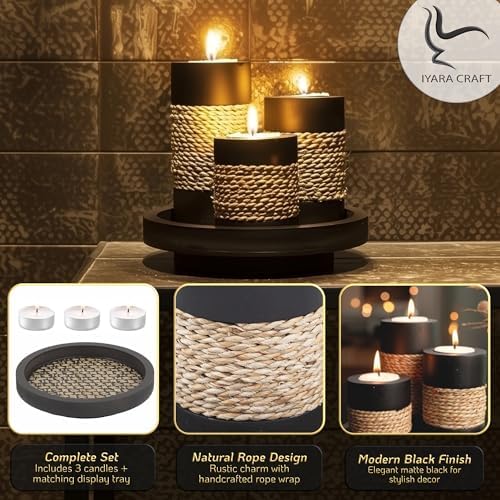 Iyara Craft Tealight Candle Holders Set of 3 with Tray 1