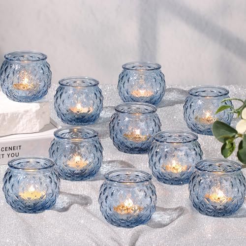 Stunning Blue Diamond Textured Votive Candle Holder Set of 24