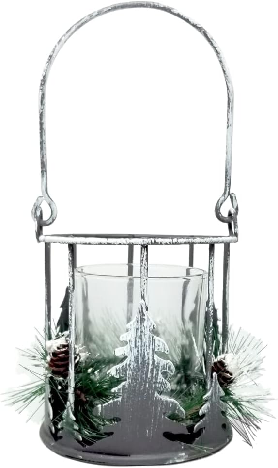 BANBERRY DESIGNS Christmas Tree Basket Candleholder with Pinecone Accents