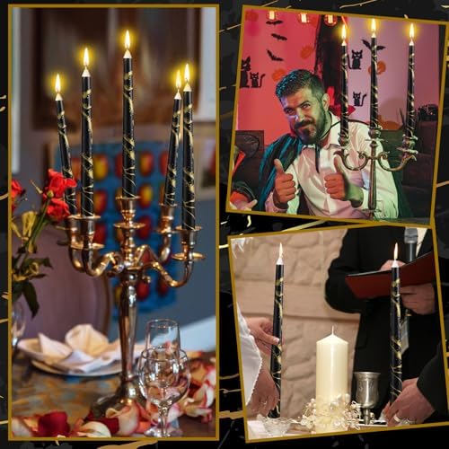 12-Piece Black Taper Candles 10 Inch Black and Gold Long Burning Candles