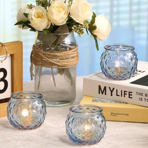 Stunning Blue Diamond Textured Votive Candle Holder Set of 24