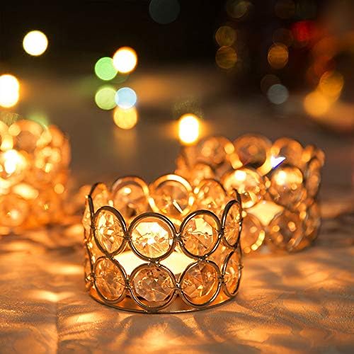 VINCIGANT Pack of 12 Gold Crystal Tea Light Holder