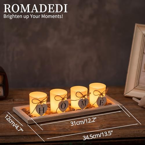 Romadedi Rustic Wooden Tray with 4 Glass Candle Holders