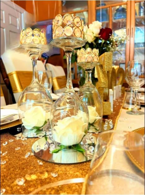 VINCIGANT Pack of 12 Gold Crystal Tea Light Holder