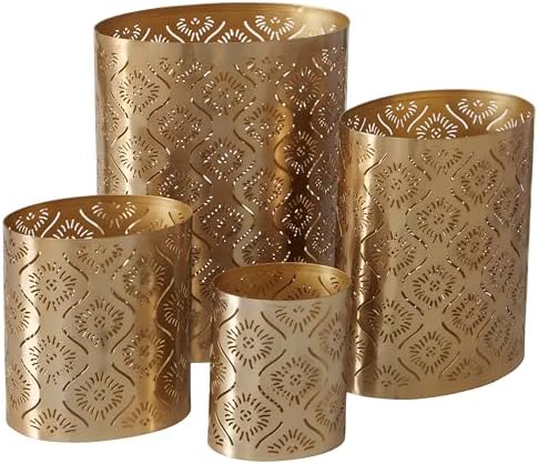 WHW Modernist Home Metal Candle Holder Set 4-Piece Gold Star-Gazer Lattice