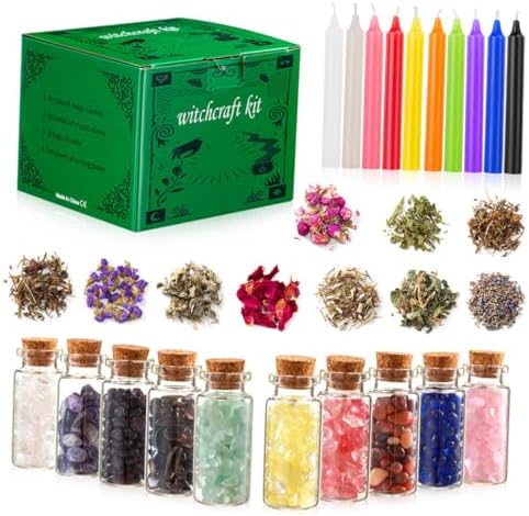 FRCOLOR Witchcraft Starter Kit with Dried Flowers and Crystals