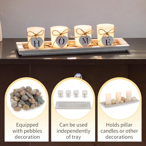Romadedi Rustic Wooden Tray with 4 Glass Candle Holders