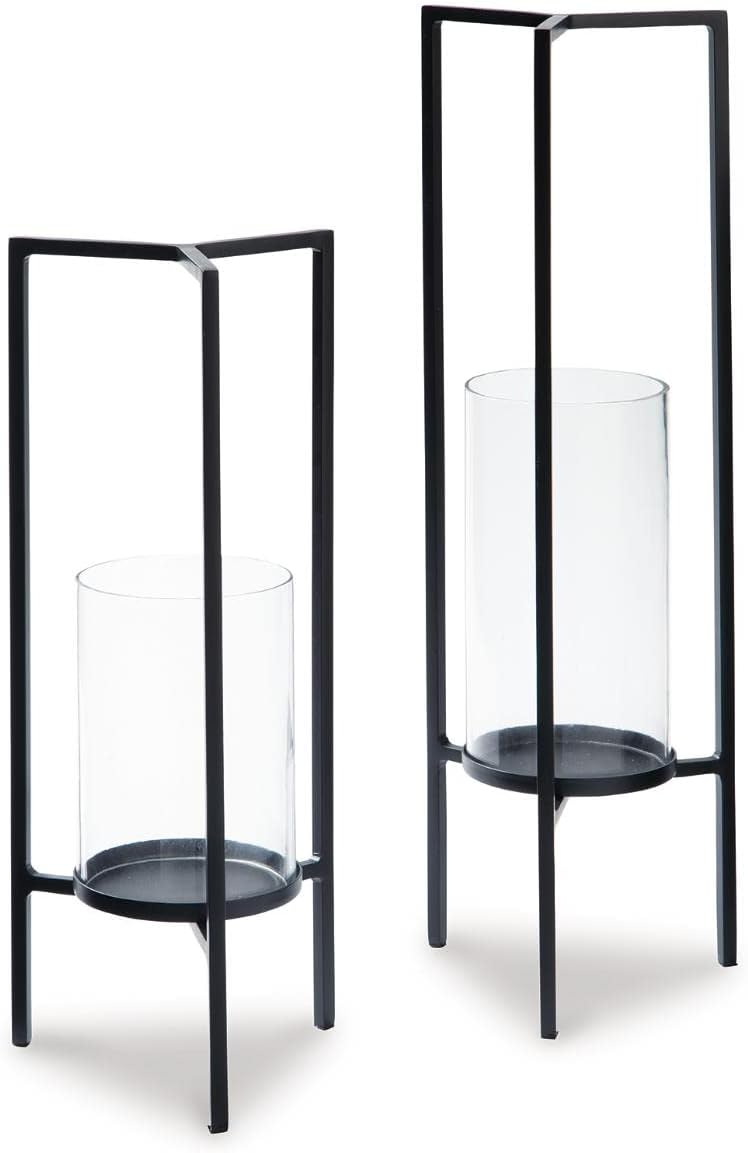 Sleek Metal hurricane glass candle holder set