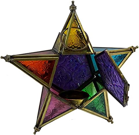 Sturdy Iron Candle Holder Lantern - Brown Star 8