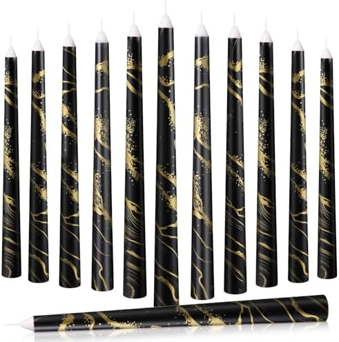 12-Piece Black Taper Candles 10 Inch Black and Gold Long Burning Candles