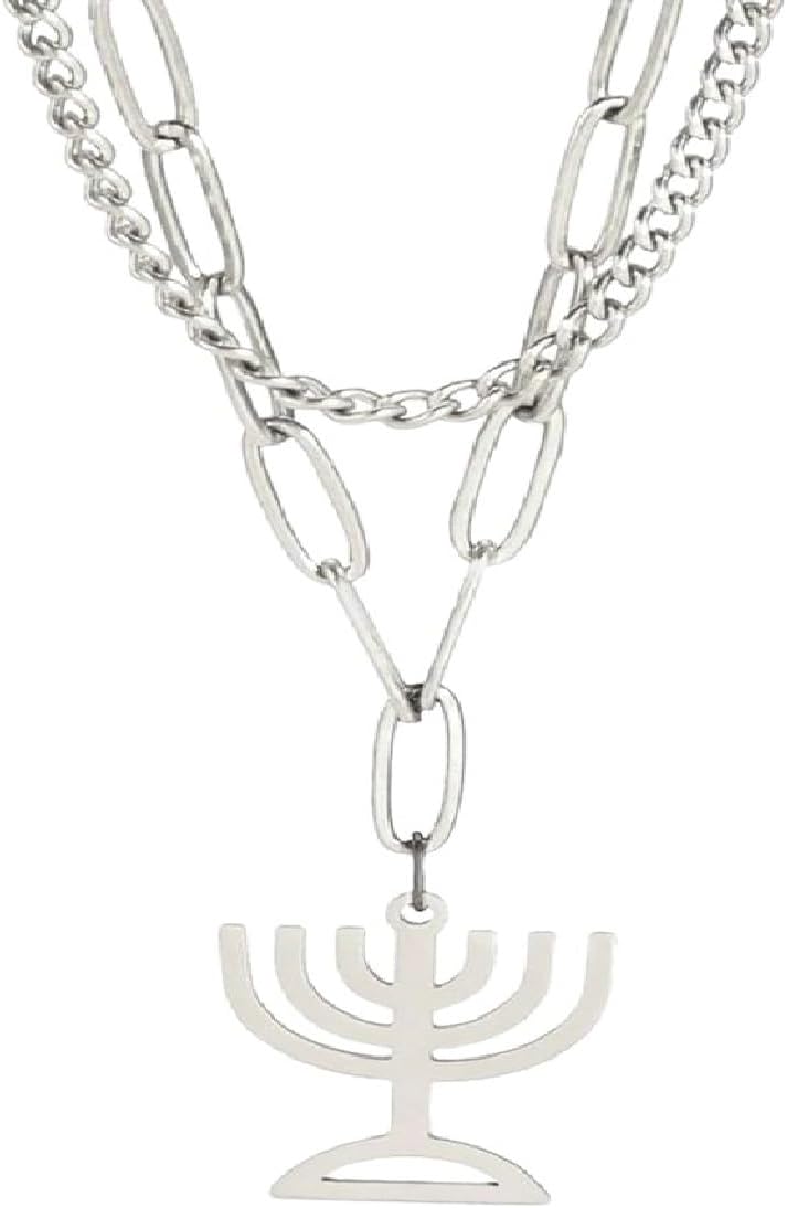 Beautiful Hanukkah Jewelry Double Layer menorah necklace with menorah and candles
