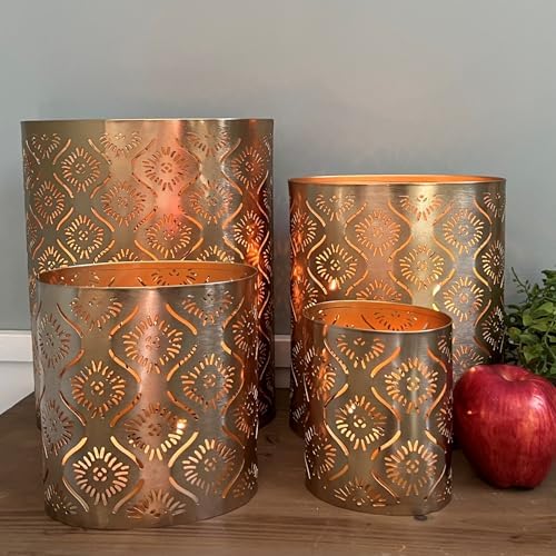 WHW Modernist Home Metal Candle Holder Set 4-Piece Gold Star-Gazer Lattice