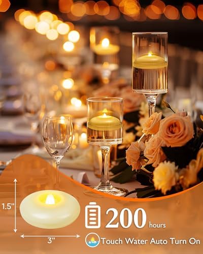 Homemory 24 Pack 3 Flameless LED Floating Candles Ivory Base