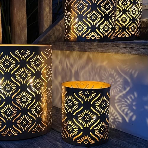 WHW Modernist Home Metal Candle Holder Set 4-Piece Gold Star-Gazer Lattice
