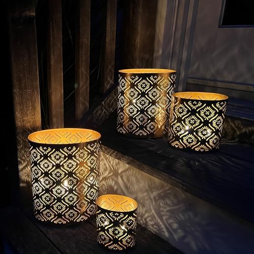 WHW Modernist Home Metal Candle Holder Set 4-Piece Gold Star-Gazer Lattice