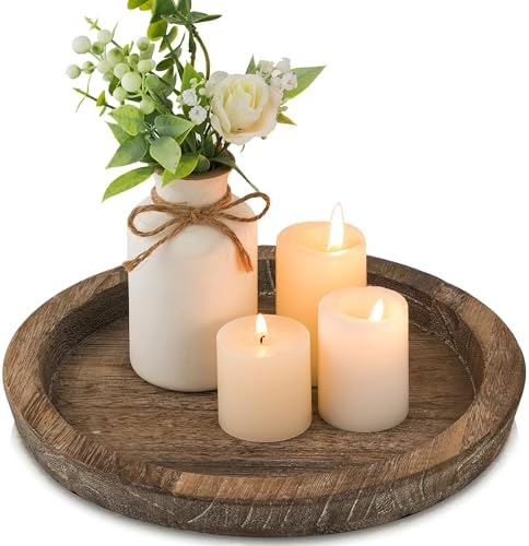 Hanobe Small Candle Plate Holder Rustic Wooden Table Centerpiece
