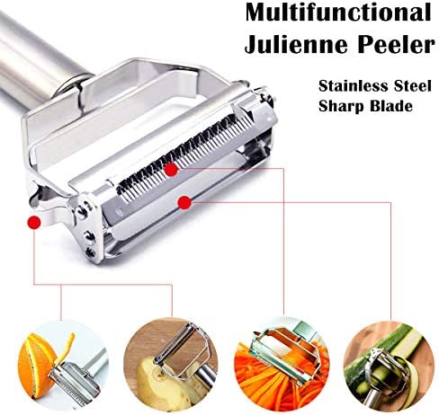 Stainless Steel Julienne Peeler with Brush for Vegetables and Fruits