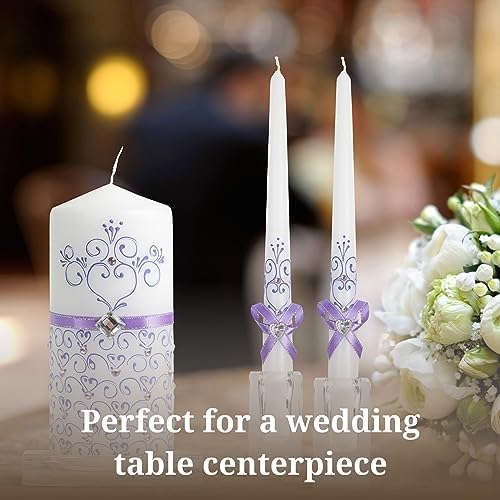 VABA Unity Violet Wedding Candles Set - Ceremony Unity Candles Set of 3