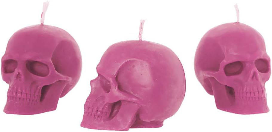 3X Organic Beeswax Candle Set - Skull Pink - Halloween Decor