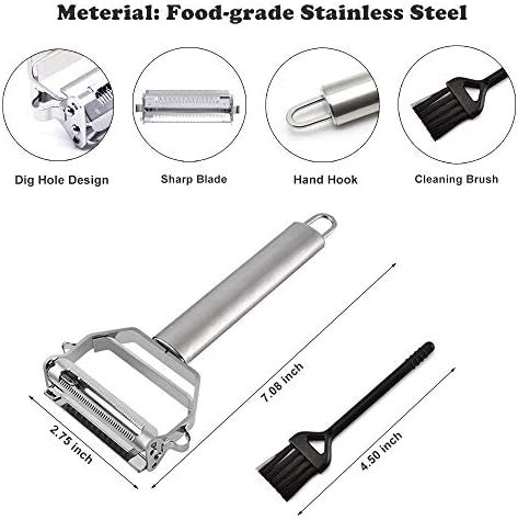 Stainless Steel Julienne Peeler with Brush for Vegetables and Fruits
