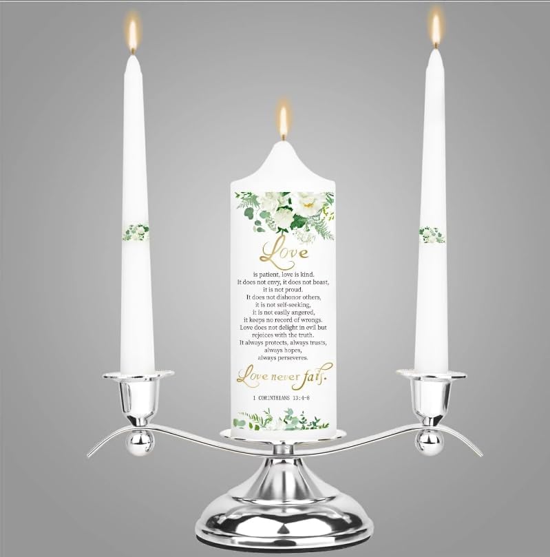 3-Unity Floral Candles Wedding Ceremony Set with Silver Holder