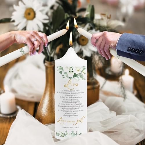3-Unity Floral Candles Wedding Ceremony Set with Silver Holder