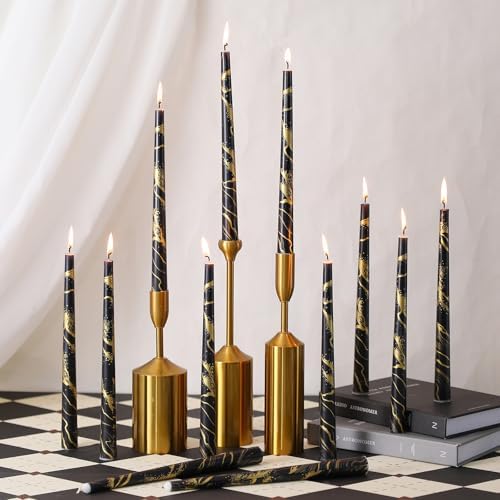 12-Piece Black Taper Candles 10 Inch Black and Gold Long Burning Candles