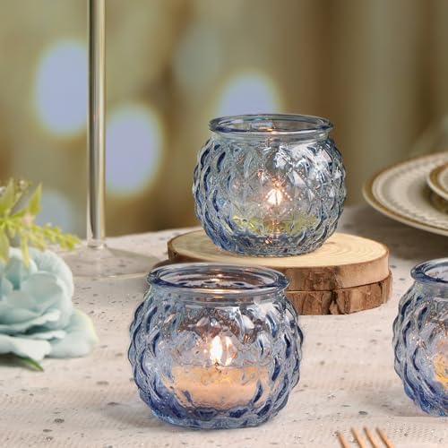 Stunning Blue Diamond Textured Votive Candle Holder Set of 24