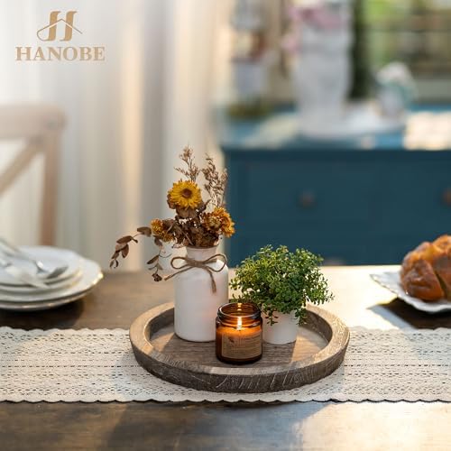 Hanobe Small Candle Plate Holder Rustic Wooden Table Centerpiece