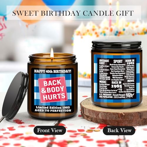 40th Birthday CandleLIMITED EDITION 1985 Scented Glass Candle for Women Men