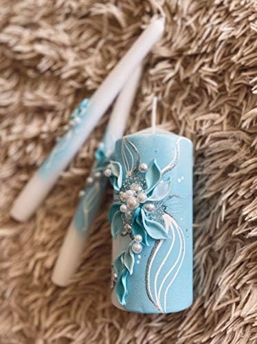Pillar Taper Wedding Candle Set Wedsy WeddingCandleSet2Tapers10Turquoise