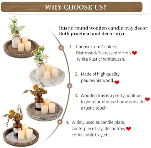Hanobe Small Candle Plate Holder Rustic Wooden Table Centerpiece