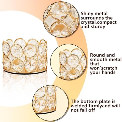 VINCIGANT Pack of 12 Gold Crystal Tea Light Holder